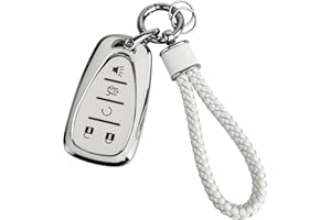 JOYEAR for Chevrolet Keychain with Key Fob Cover Compatible with 2016-2024 Chevy Equinox Malibu Spark Cruze Traverse Blazer 5-Buttons(Silver-White)