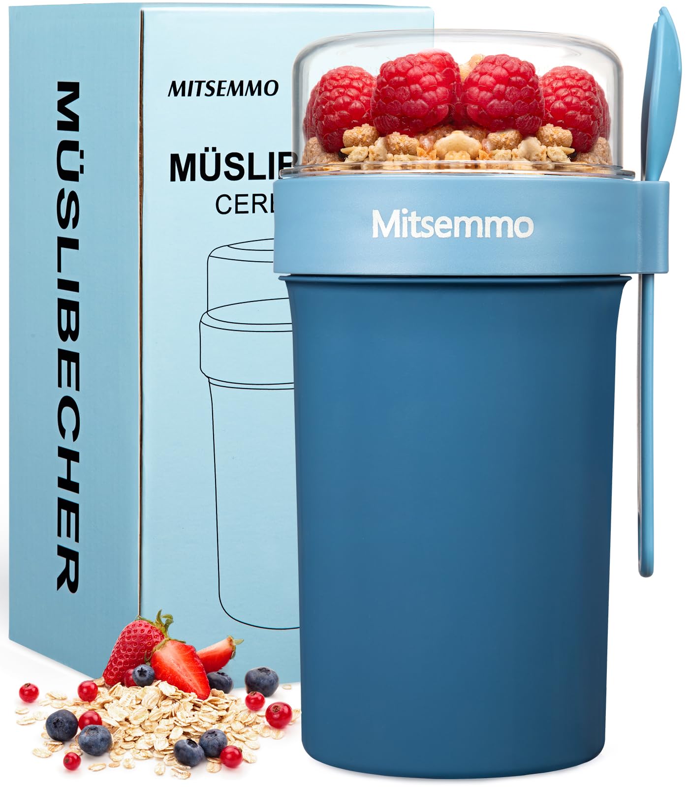Mitsemmo Cereal Cup On The Go,760ml+230ml Muesli Cup,Breakfast Pots to Go,Yogurt and Granola Pot With Sauce Container,Travel Cereal Bowl and Milk Container,Reusable Overnight Oats Jar with Lid & Spoon