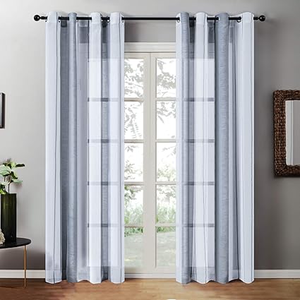 Amazon De Topfinel Voile Vorhange Mit Osen Kurze Gardinen Mit Streifenmustern Dekoschals Osenschals