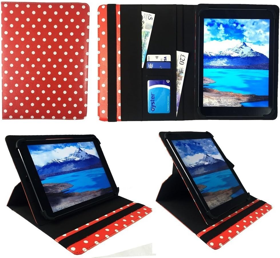 Sweet Tech Teclast T10 Tablet PC 10.1 Inch Tablet Red Polka Universal 360 Degree Rotating PU Leather Wallet Case Cover Folio (9-10 inch)