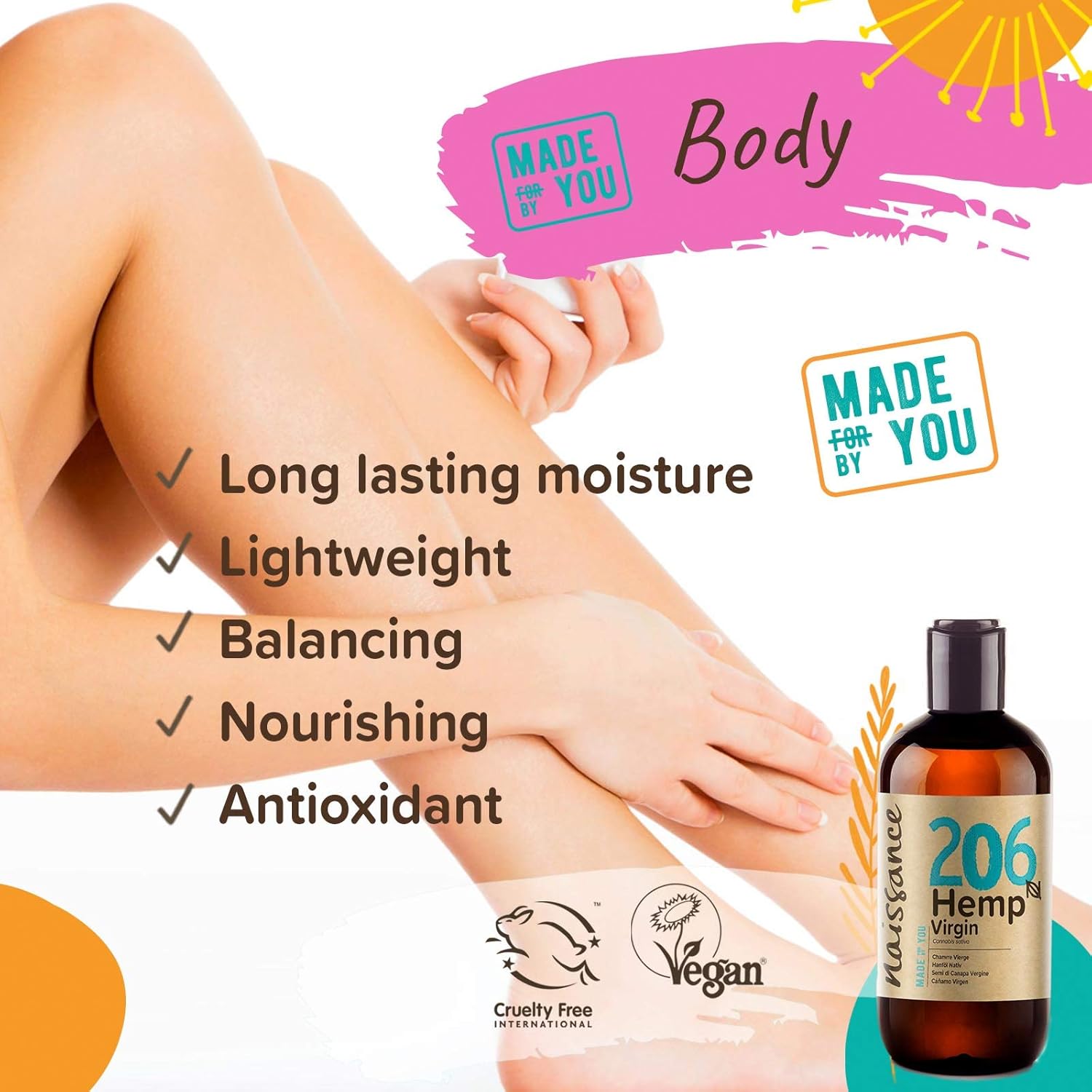 Naissance Cold Pressed Hemp Seed Oil (No. 206) - 225ml - Natural Moisturiser for Skin Face, Beard, Nails, Hair, Body, Scalp - Image 3