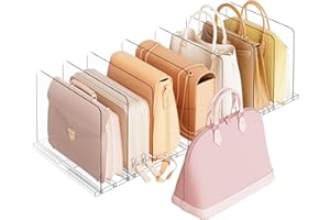 Criusia Adjustable Closet Purse Organizer Rack – 28.8" Extra-Long Shelf Divider with 6 Base Panels & 8 Dividers – Non-Slip Handbag Holder for Bags, Clothes, Kitchen, Office