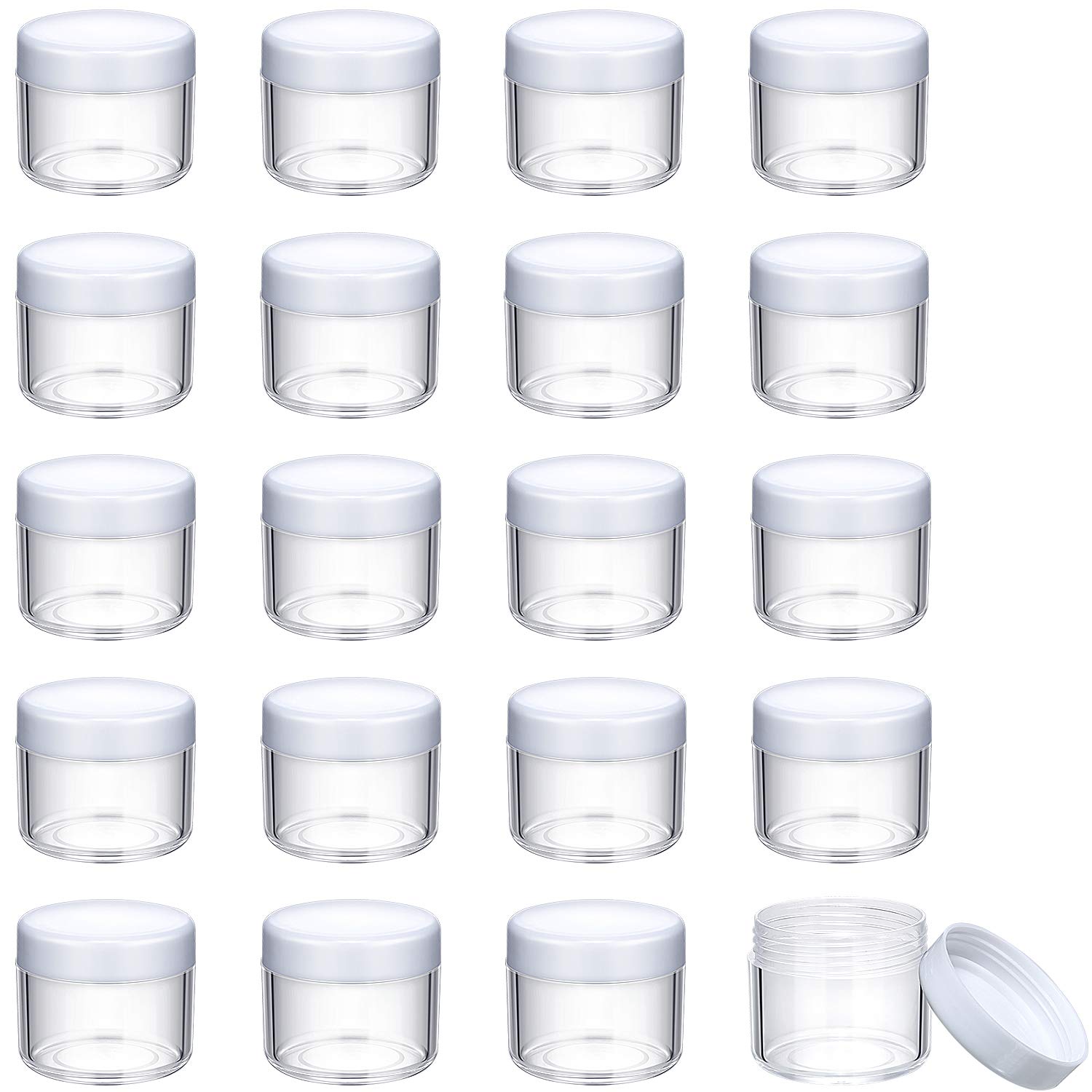 20 Pieces Round Pot Jars Plastic Cosmetic Containers Set with Lid for Liquid Creams Sample, 20 ml/ 0.7 oz (White Lid) : Beauty