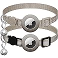 2 Pack Airtag Cat Collar Breakaway with Bell,Reflective Kitten Collar with Apple Airtag Cat Collar Holder,Adjustable 7-12In,Safety Buckle for Girl Boy Cats,Pet Supplies,Accessories,Gifts (Gray)