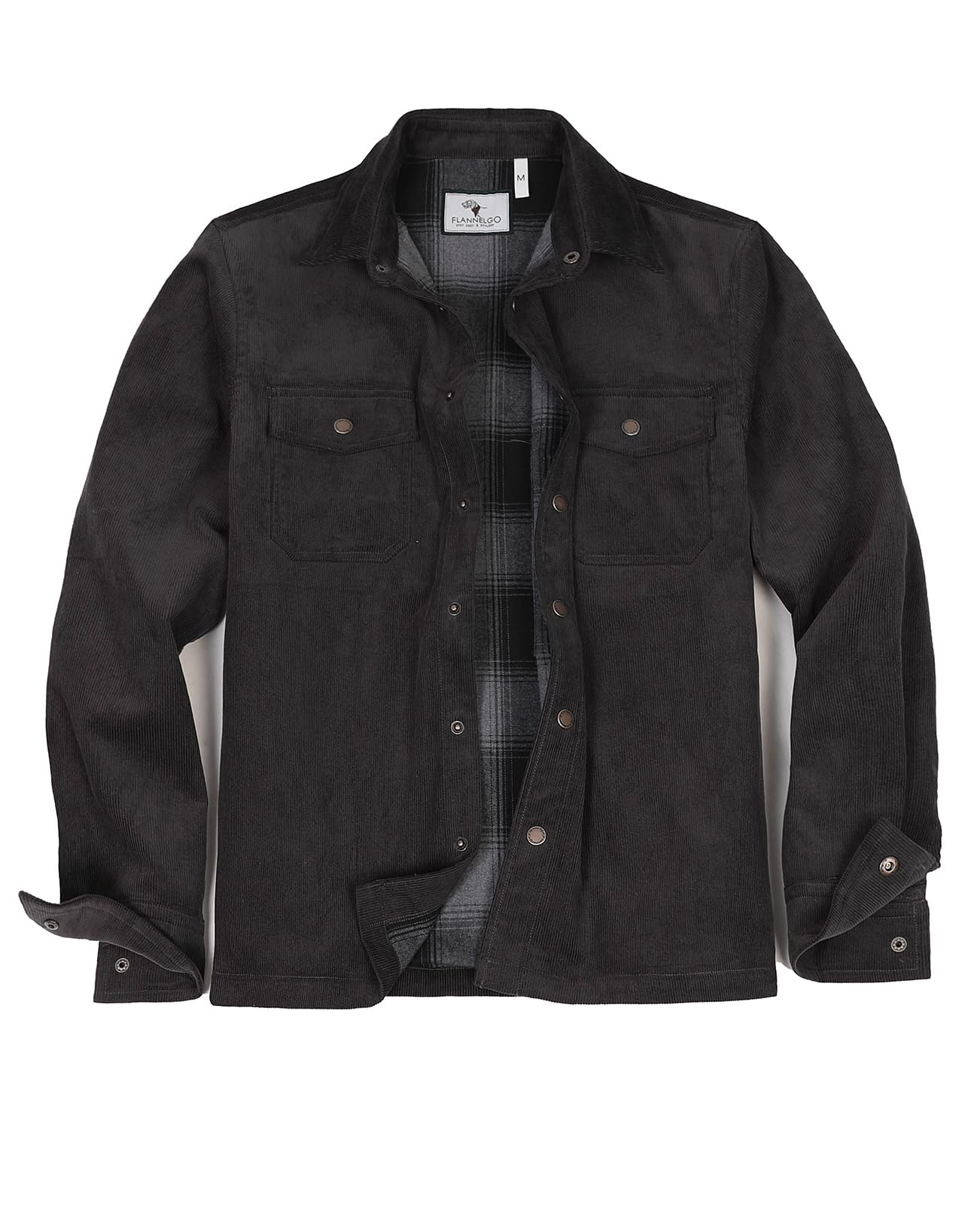 Photo 1 of ZENTHACE Mens Corduroy Shirt Jacket Lightweight Cotton Snap Button Flannel Lined Jackets Vintage Fall Shacket Coat Charcoal M