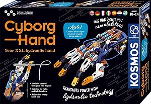 KOSMOS 617134 Cyborg-Hand - hydraulisch gesteuerte XXL-Roboter-Hand, größenverstellbar, für Linkshänder geeignet, Experimentierkasten für Kinder ab 10-14 Jahre, mehrsprachige Anleitung