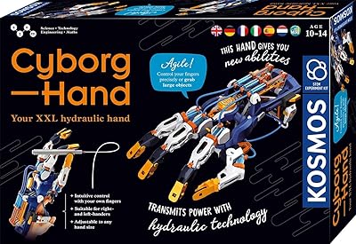 KOSMOS 617134 Cyborg-Hand - hydraulisch gesteuerte XXL-Roboter-Hand, größenverstellbar, für Linkshänder geeignet, Experimentierkasten für Kinder ab 10-14 Jahre, mehrsprachige Anleitung