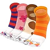 Hellomamma Women's Tabi Flip Flop Socks Two Toe Split Athletic Cotton Colorful Ankle Sock 4pairs