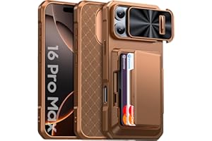 BSNRM for iPhone 16 Pro Max Case Wallet with Credit Card Holder (4-5 Cards), [RFID Blocking & Camera Cover] Slim Card Slot Shockproof Case for Women Men Compatible with iPhone 16 Pro Max, Desert Gold