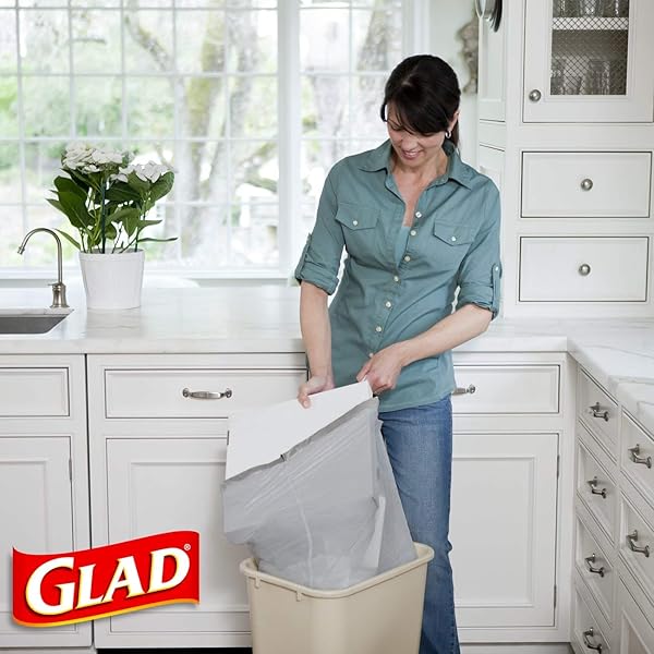 GLAD TRASH BAGS, TALL KITCHEN DRAWSTRING GARBAGE BAGS – ODORSHIELD 13 GALLON GREY TRASH BAG, FEBREZE FRESH CLEAN – 80 COUNT