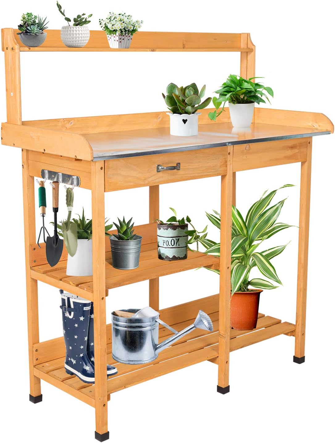 red cedar potting bench on Patio Lawn Garden Jsun7 Outdoor Garden Potting Bench 50 Work Station Metal Galvanization Tabletop Drawer Rack Shelves Natural Gardening