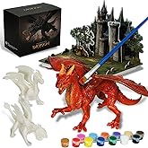 Kids Arts Crafts Set - Dragon Toys Painting Kit with 3 Dragons Figurines and 3D Jigsaw Puzzle Castle, Best Tween Paint Gift t