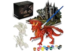 Kids Arts Crafts Set - Dragon Toys Painting Kit with 3 Dragons Figurines and 3D Jigsaw Puzzle Castle, Best Tween Paint Gift t