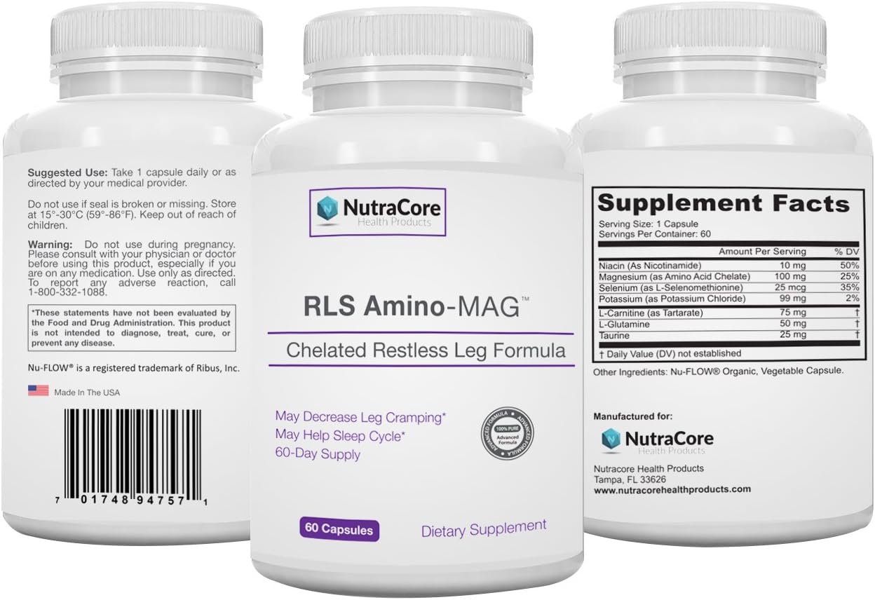 #1 Rated RLS Amino-MAG|Advanced Restless Leg Supplement|Pharma Grade Chelated Magnesium Designed for Maximum Absorption|Two Month Supply!|60 Organic Capsules|Made in USA!