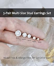 Gold Stud Earrings Set for Women Men, 20G