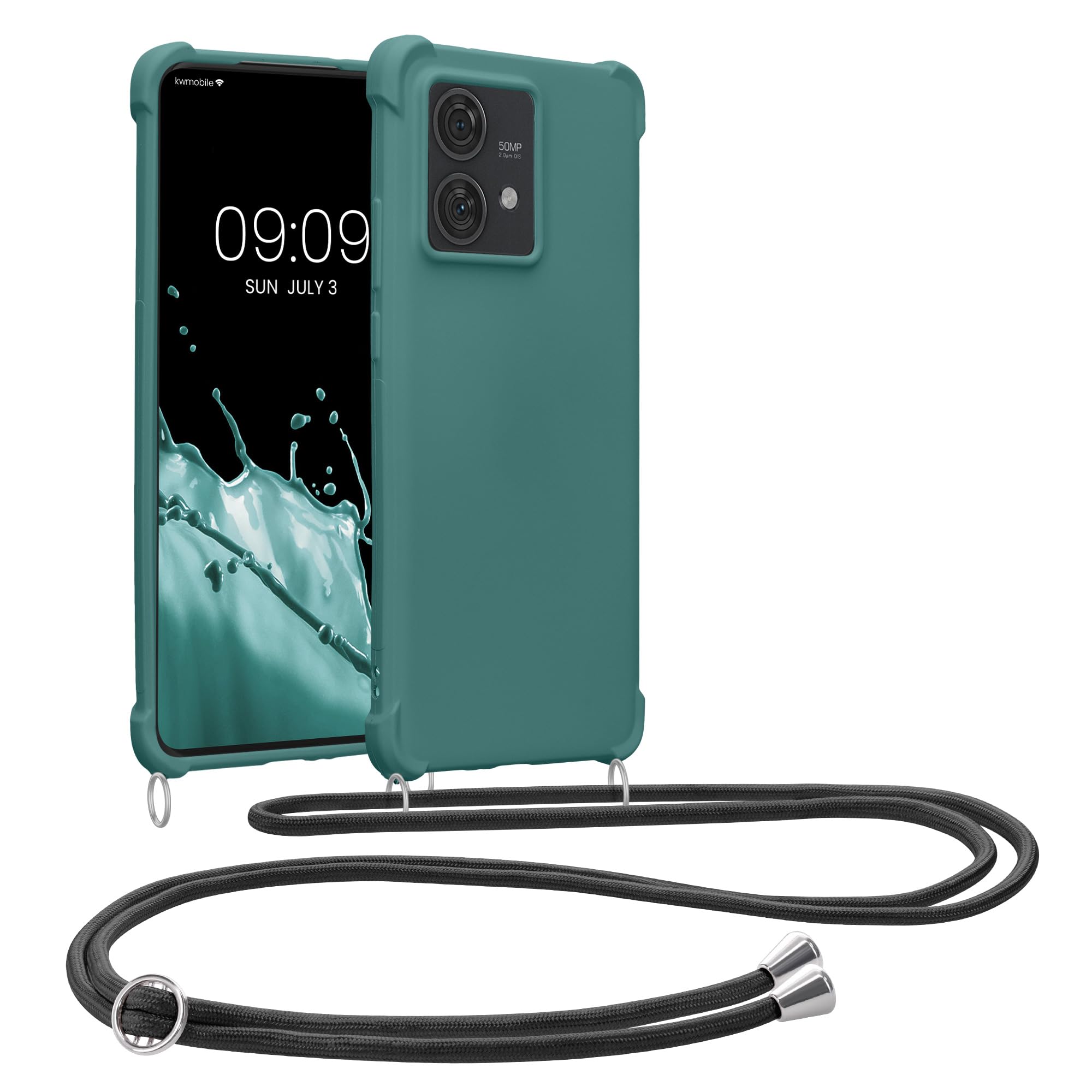 kwmobile Crossbody Case Compatible with Motorola Edge 40 Neo Case - TPU Silicone Cover with Strap - Petrol