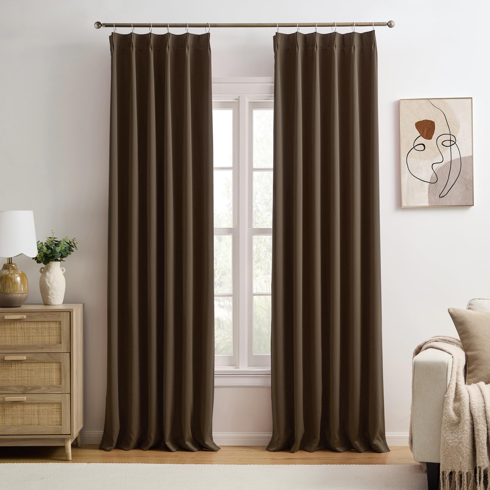 Photo 1 of Chocolate Brown Espresso Pinch Pleated Blackout Curtains 102 Inches Long,Thermal Insulated Pinch Pleats Window Curtains Panels Drapery for Bedroom, Living Room,Office, 40" W x 102" L, Set of 2
