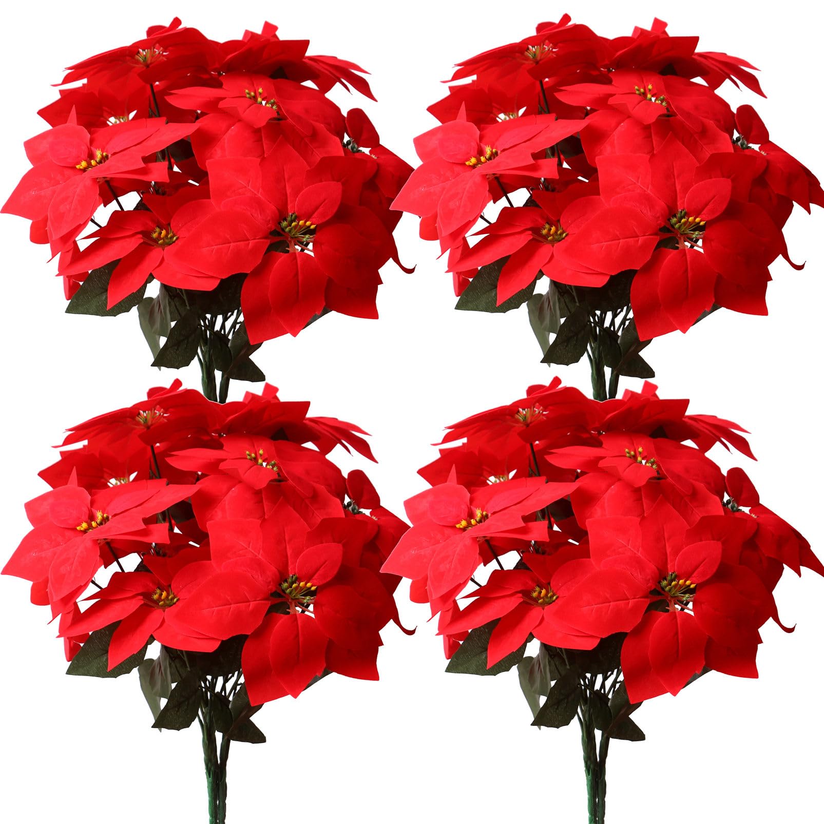 YXYQR 8pcs Artificial Red Christmas Poinsettia Flowers Stem Bouquets Outdoors with 40pcs 20cm Red Poinsettia Flowers Heads for Christmas Tree, Xmas Garland, Vase, Window Box, Front Porch