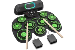 Electronic Drum Set - YUOIOYU Electric Drum Set Roll Up Drum Kit MIDI Practice Drum Pad with Dual Built-in Speaker, Drum Sticks and Pedals,Christmas Birthday Gift for Kids Adult (Green)