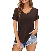 Amoretu Womens Tshirts V Neck Short Sleeve Tops Tee Solid Color Blouse