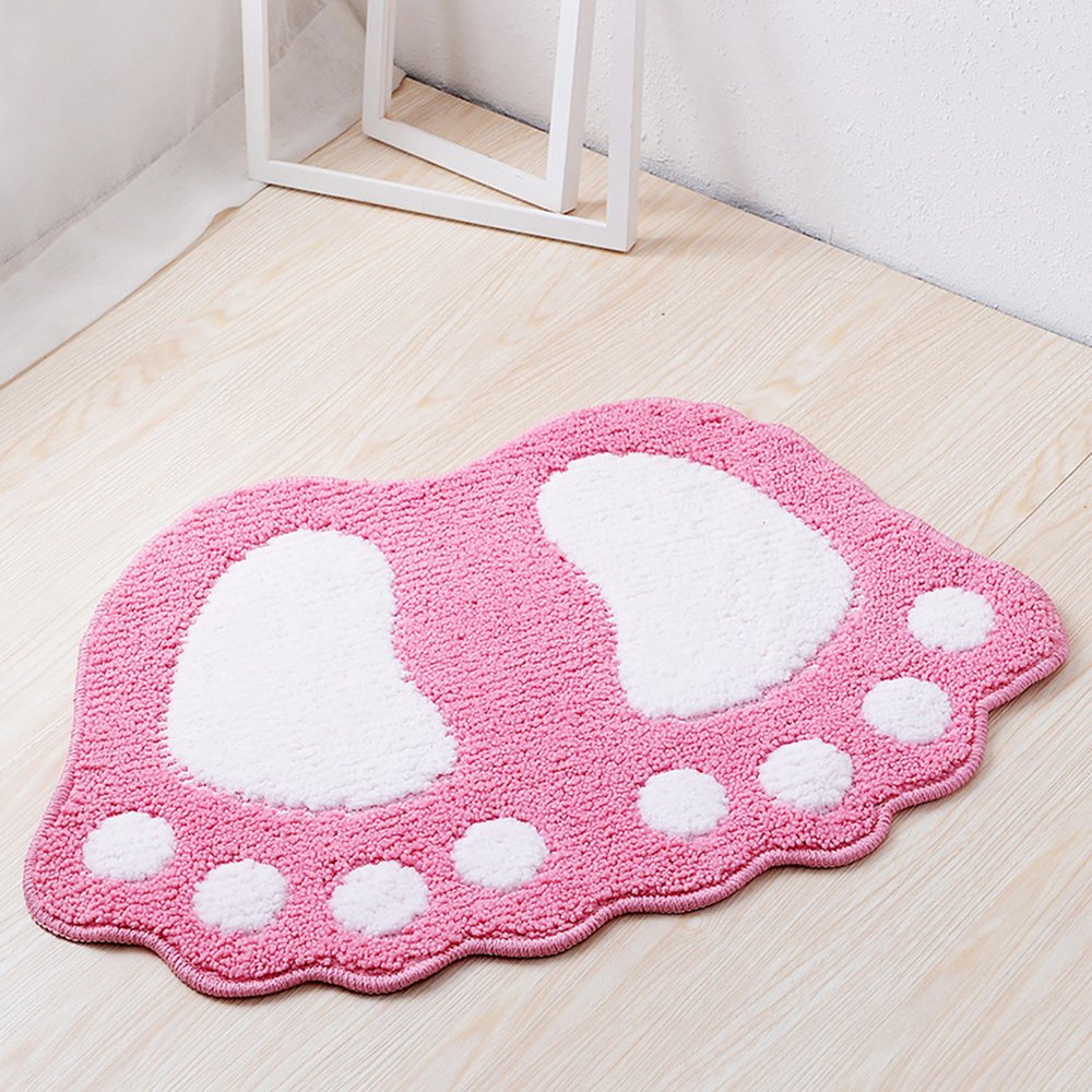 ele ELEOPTION Non Slip Bath Mat, Fast Dry Bathroom kitchen Mats Lovely Feet Patterned Soft Comfortable Water Absorbent Stylish Non-Slip Backing for Bedroom, Kitchen, Hallway, Doorway, 67x48CM, Pink