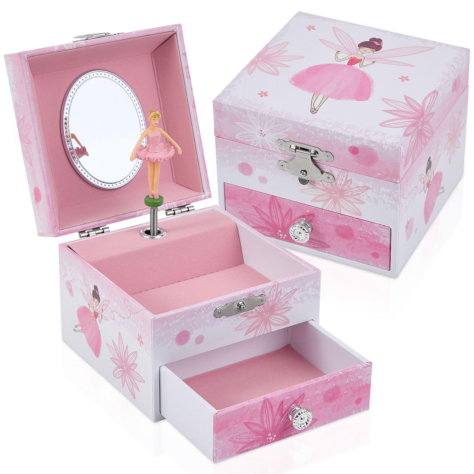 TAOPU Girls Musical Jewelry Box with Drawer and Spinning Ballerina,Fairy Disign Kids Music Box for Jewel Storage for Ages 3-10 Girls Gifts