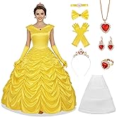 Tinyones Yellow Princess Women's Suit Halloween Costume Adult Party Dress-Including Accessories