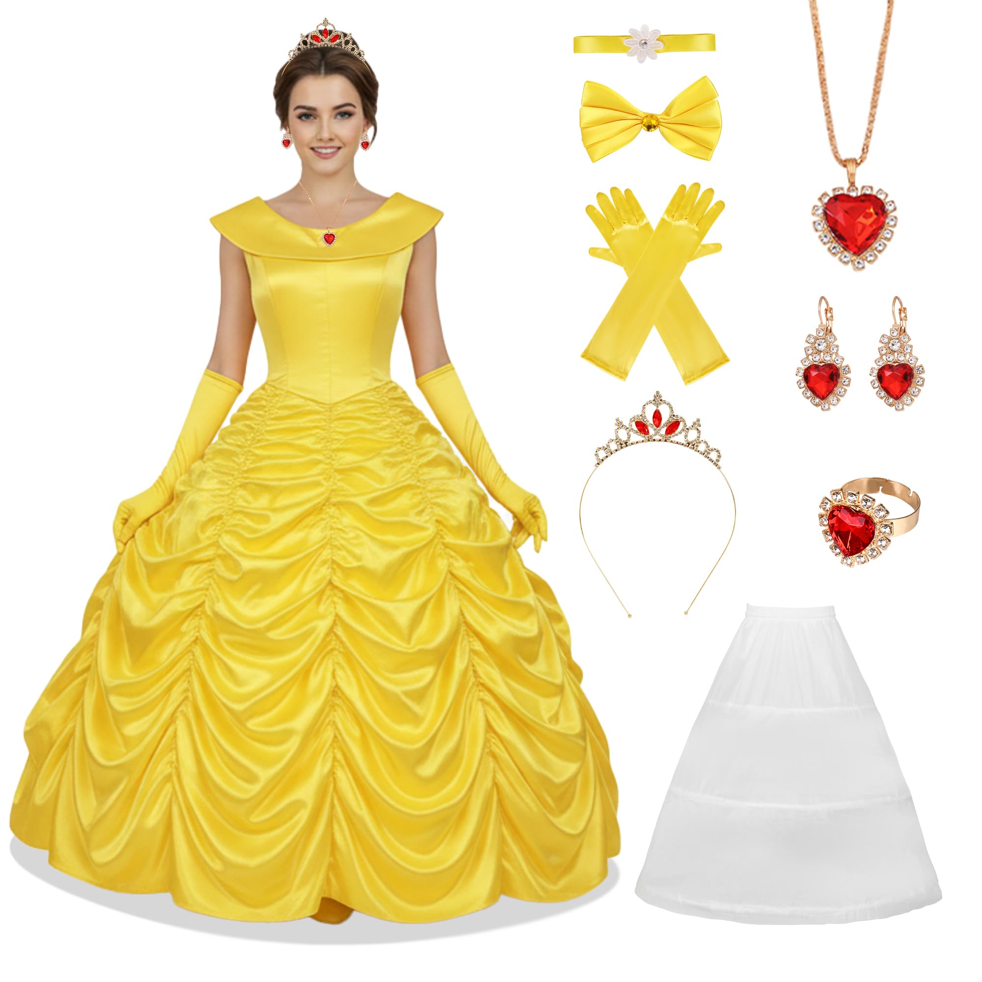 Photo 1 of Tinyones Yellow Princess Women's Suit Halloween Costume Adult Party Dress-Including Accessories