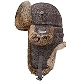 100% Real Rabbit Fur Winter Trapper Hat for Men Women Russian Fur Ushanka Aviator Hat Mens Trapper Hat