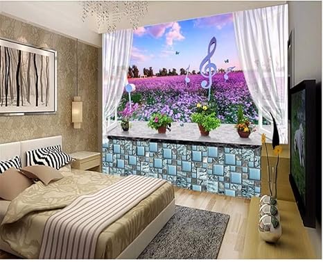 Amazon Co Jp Wuyyii ロールの壁の壁紙窓枠ラベンダーの花の海3d壁画キッズルームの壁紙の背景の壁家のインテリア 0x140cm Diy 工具 ガーデン