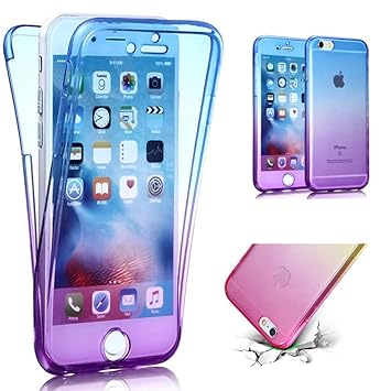 iPhone SE Case [Non-slip],Vandot Shockproof Ultra Thin Slim Fit Soft TPU Silicone All Round Front and Back Full Body 360 Degree Protective Case Cover For Apple iPhone SE 5S 5-Transparent Purple Blue