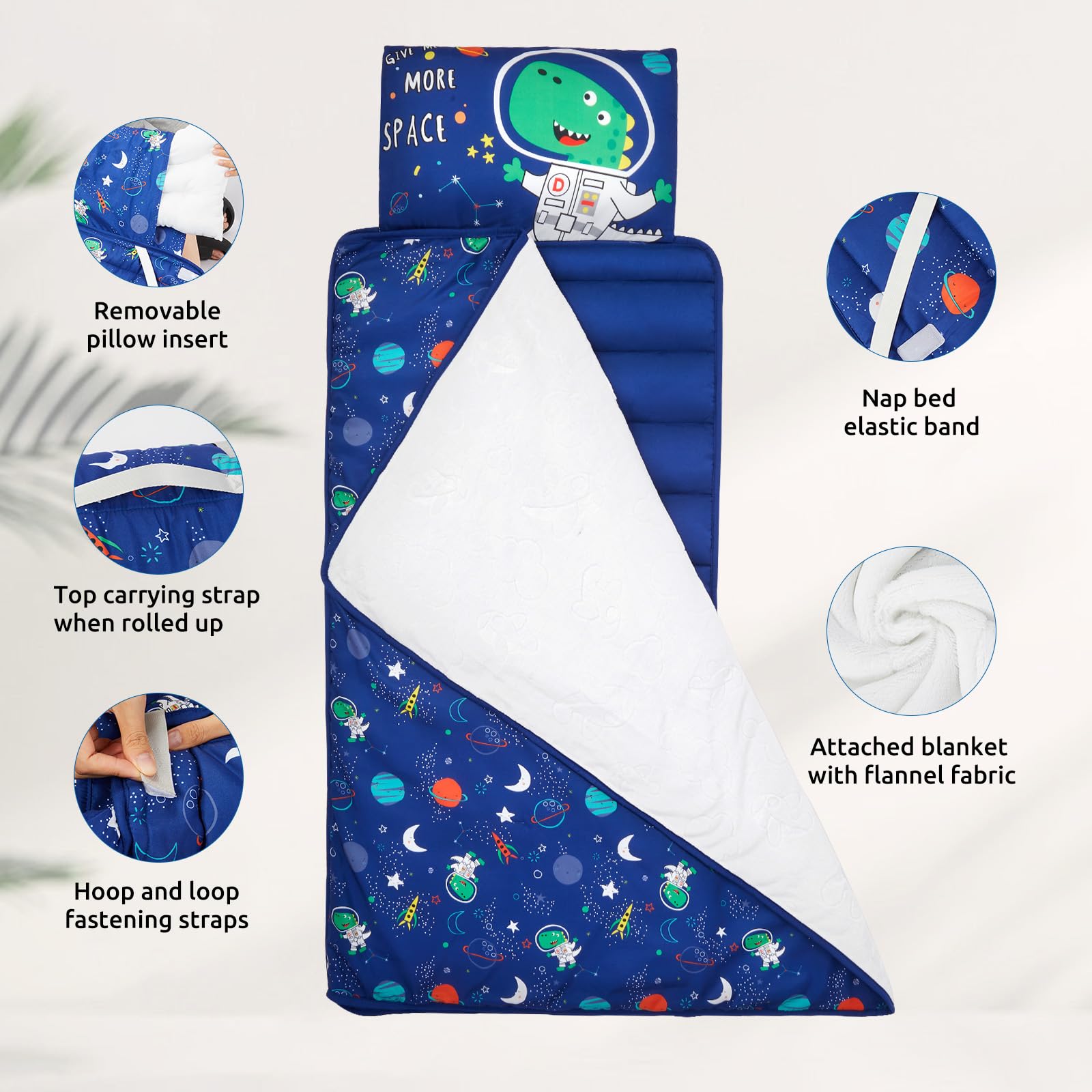Toddler Nap Mat with Pillow and Blanket, Soft Sleeping Bag for Kids Boys and Girls, Slumber Bags Kids for Preschool, Daycare, Travel, Camping, 54