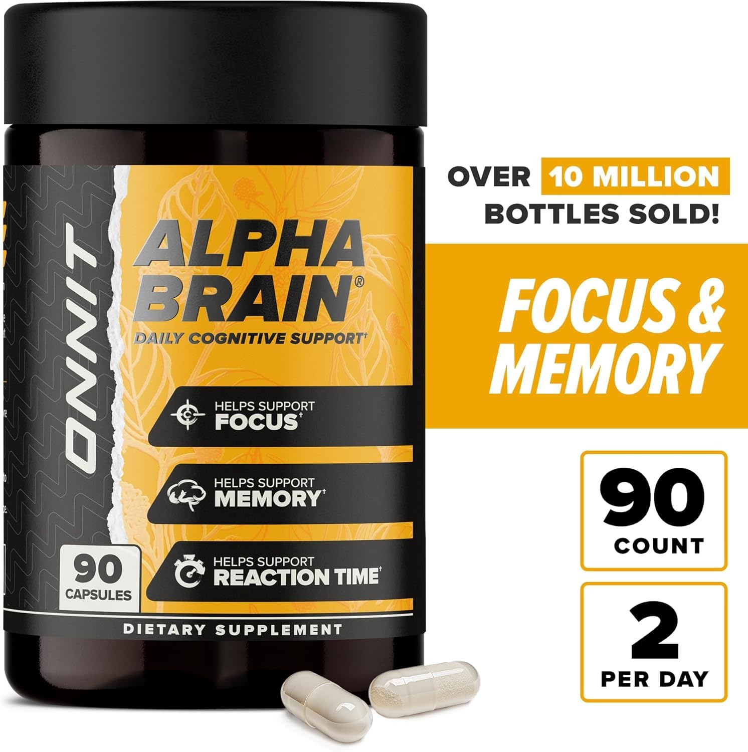 OONNIT Alpha Brain Premium Nootropic Brain Supplement for Men & Women - Caffeine-Free Focus Capsules for Concentration, Brain Booster & Memory Support 90 Count (Pack of 4)