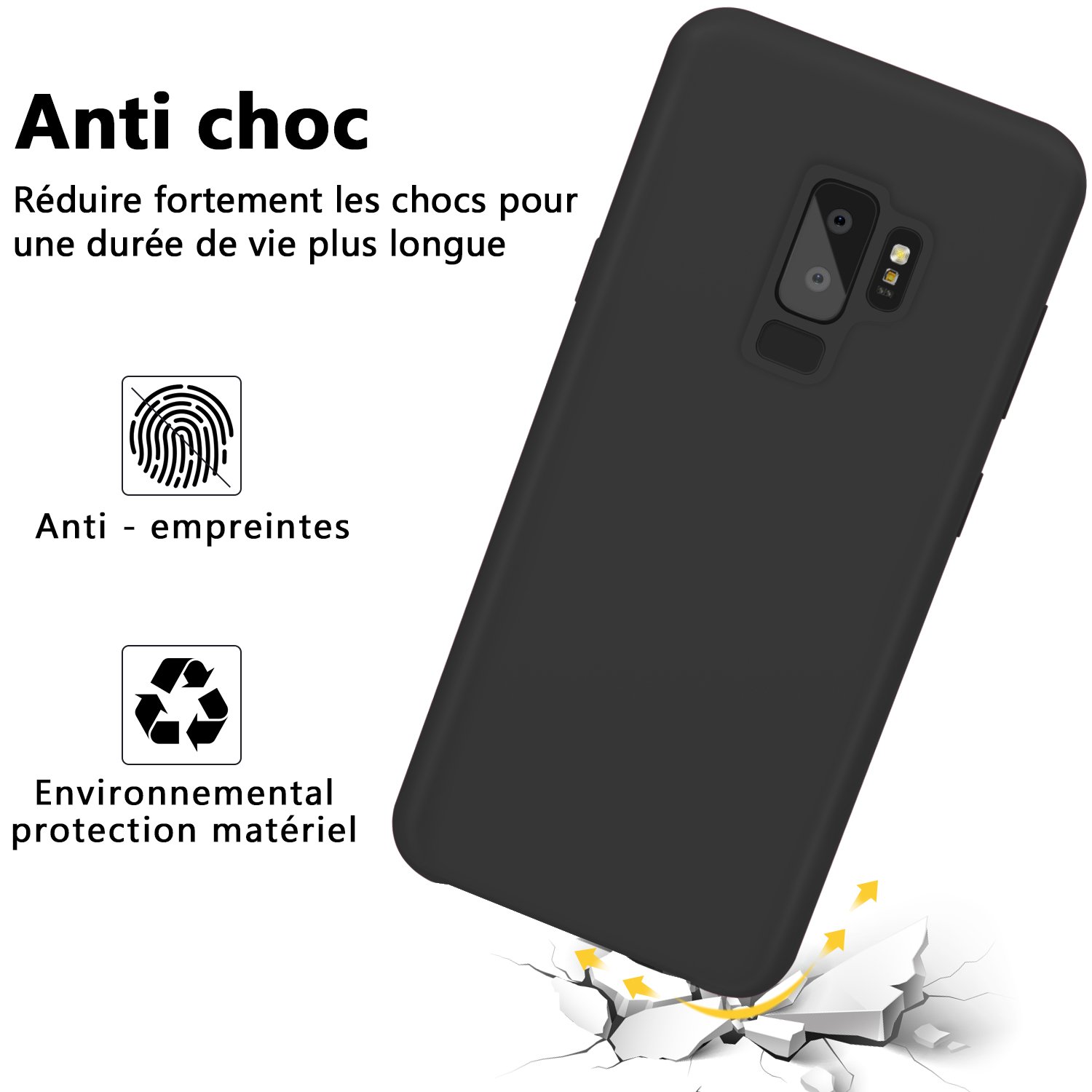 Coque Samsung Galaxy S9 plus , JASBON Coque Silicone Liquide Anti-rayure Housse Protection Silicone Anti-patinage Gel Case pour Samsung Galaxy S9 plus – Noir