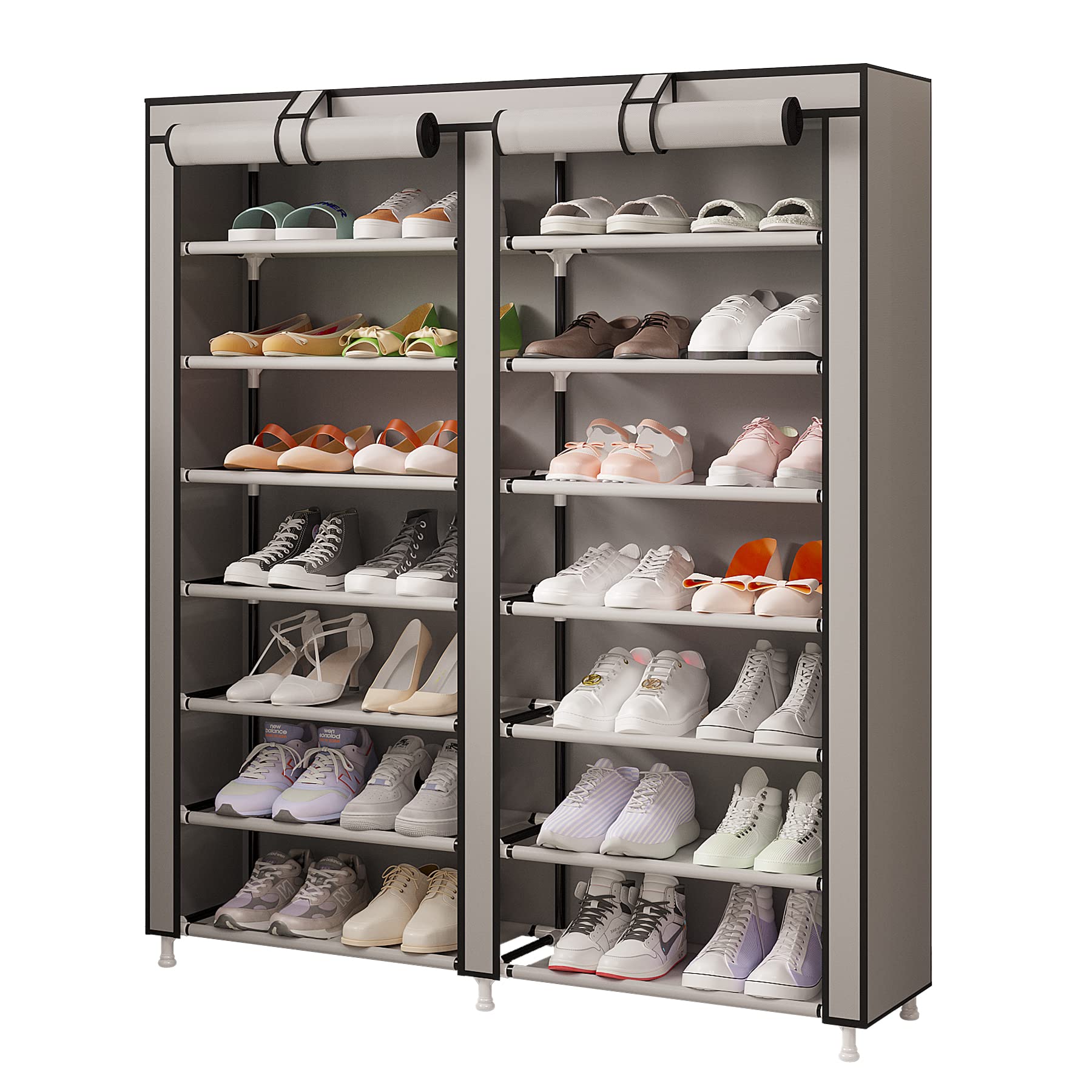 Photo 1 of MOYIPIN Shoe Rack Storage Organizer, Double Row Portable Nonwoven Fabric Cover Shoe Rack Holds up to 28 Pairs 36.2 x 11.2 x49.2 Inches Grey