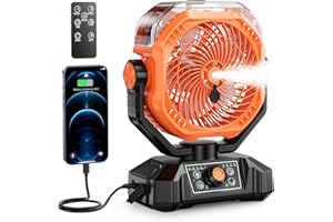 coldSky Portable Misting Fan, 10000mAh Rechargeable Camping Fan with Mist, 360mL Water Tank, 9-19H Runtime, Dual Mist Modes, LED Lights, 8 Speeds for Camgping/Travel/Beach/Golf/Tent/Office (Orange)