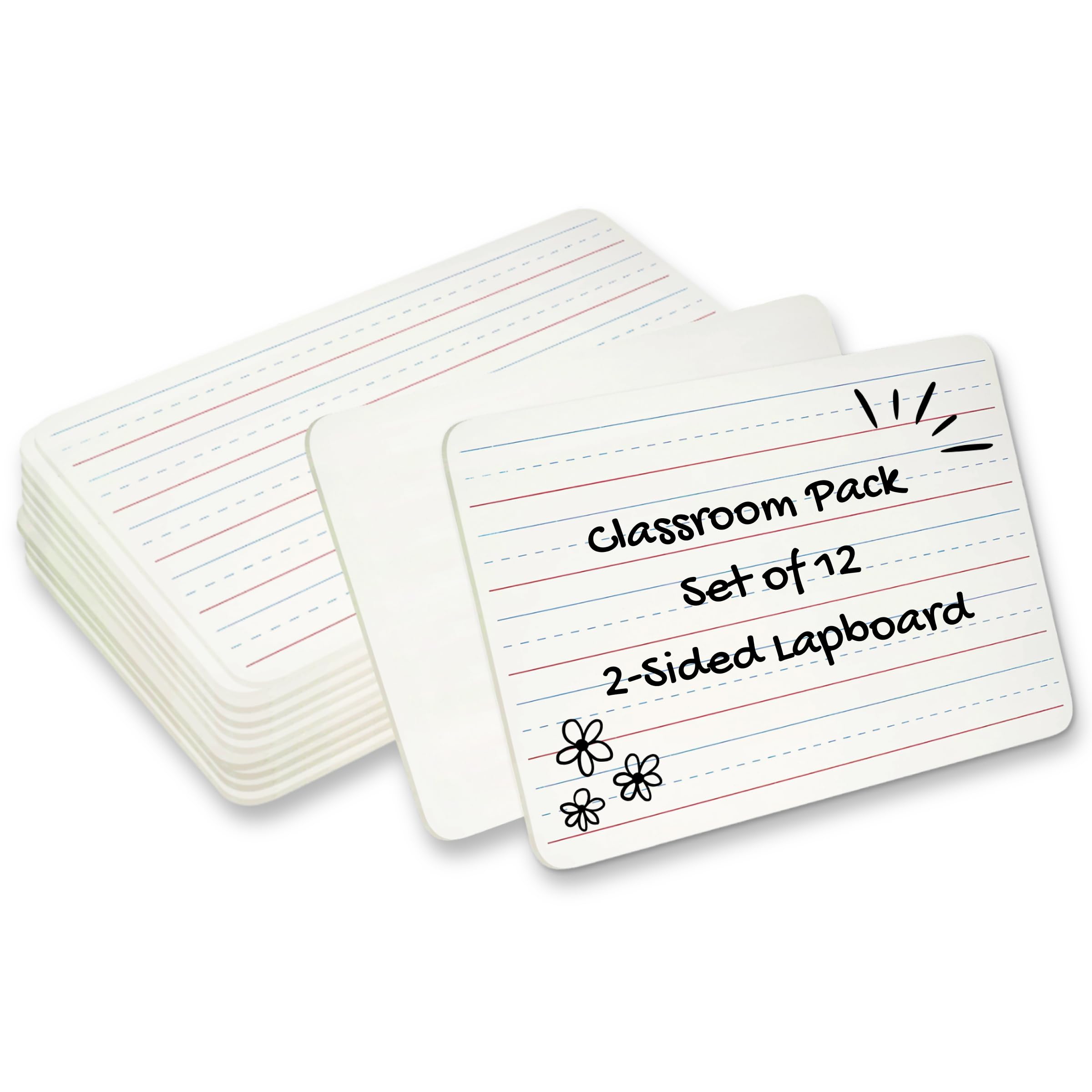 Charles Leonard Dry Erase Board Classroom Pack - Mini Lapboard School Supplies – Set of 12 Two-Sided Plain/Lined Dry Erasable White Boards, 9x12 Inches (35120)