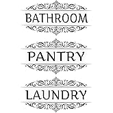 Fssqii 3 Pcs 10.47''x 5.31'' Pantry Laundry Bathroom Sign Door Stickers Decor for Home Coffee Restaurant Shop Store Transparent Waterproof Self-Adhesive Letter Sign Wall Decals (Black-Style C)