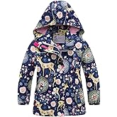Girls Rain Jacket Kids Hooded Raincoat Windbreaker with Fleece Lining