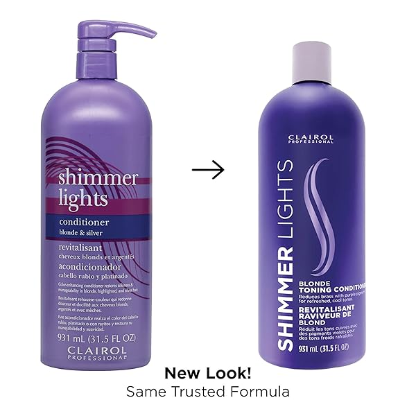 CLAIROL PROFESSIONAL SHIMMER LIGHTS PURPLE CONDITIONER, 31.5 FL. OZ NEUTRALIZES BRASS & YELLOW TONES FOR BLONDE, SILVER, GRAY & HIGHLIGHTED HAIR PACKAGING MAY VARY