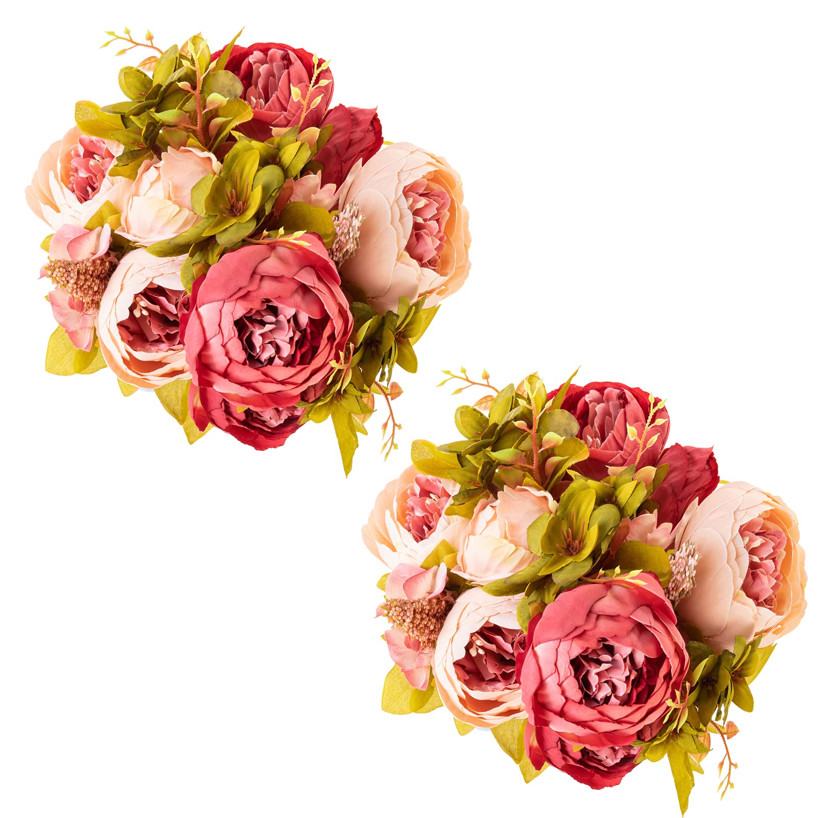 Fule 2 Pack Large Artificial Peony Silk Flower Bouquets Arrangement Wedding Centerpieces (Dark Pink)