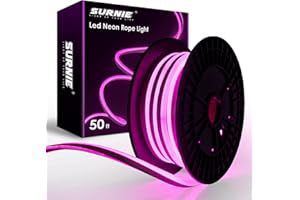 SURNIE 50ft Pink LED Neon Lights,IP65 Waterproof LED Light Strip Flexible Cuttable AC 110V LED Rope Lights DIY,Indoor Outdoor for Residential,Commercial Building Decoration