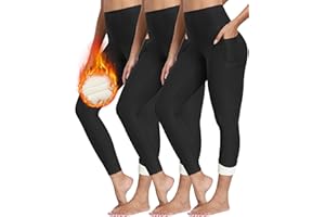 NORMOV Fleece Lined Leggings with Pockets for Women,High Waisted Winter Thermal Warm Sherpa Leggings