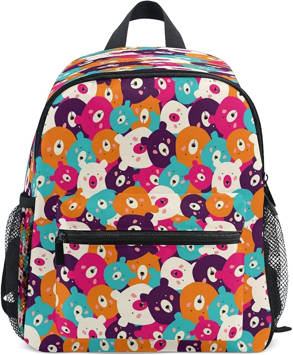 Cute Toddler Backpack Mini Travel Bag Colorful Bear Heads for Baby Girl