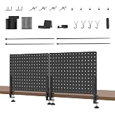 HUHOLE 32 x 12 Inch Clamp On Desk Pegboard Complete Kit | No Drill Metal Privacy Panel and Organizer with Accessories for Home Office, Gaming Setup, Cables and Supplies