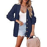 SHEWIN Womens Oversized Long Cardigan Sweaters Open Front Button Long Lantern Sleeve Knit Chunky Sweater Outerwear Coats