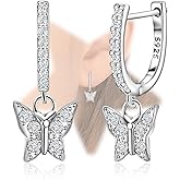 925 Sterling Silver Butterfly Huggie Earrings with Sparkling Cubic Zirconia - Lightweight Simple Hoop Earrings for Women Ideal Gift for Her