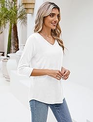 Sherosa Womens Summer Tops 3/4 Sleeve V Neck Casual
