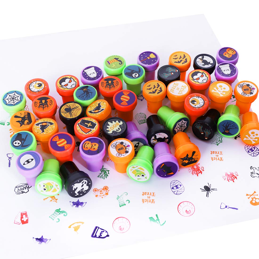 Max Fun 108Pcs Halloween Assorted Stamps ( 27 Designs, 5 Colors Trick or Treat Stamps ) for Kids Halloween Party Favors Supplies, Goodies Bags, Classroom Game Reward Prizes (Halloween Stamper)