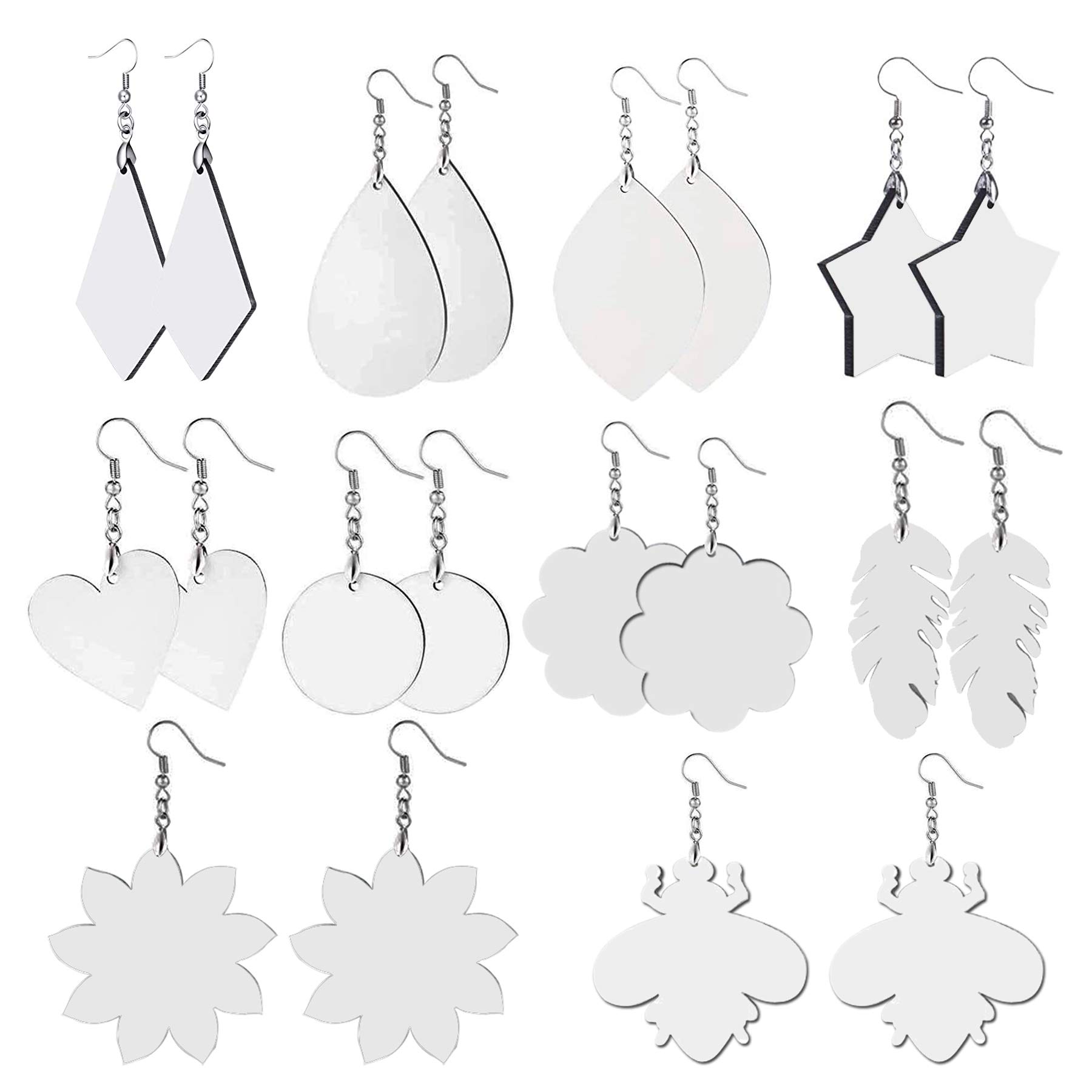 Allazone Sublimation Earring Blanks, 10 Shapes Heat Transfer Keychains Double-Sided, Blank Keychains Sublimation Earring for Heat Transfer, DIY Earring Craft Supplies (10 shapes)